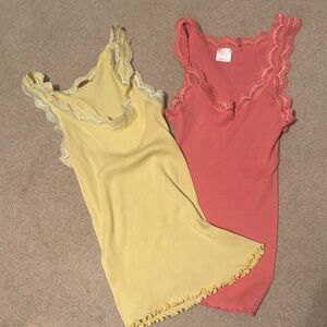 Lace Trim Tank Tops in Yellow and Coral